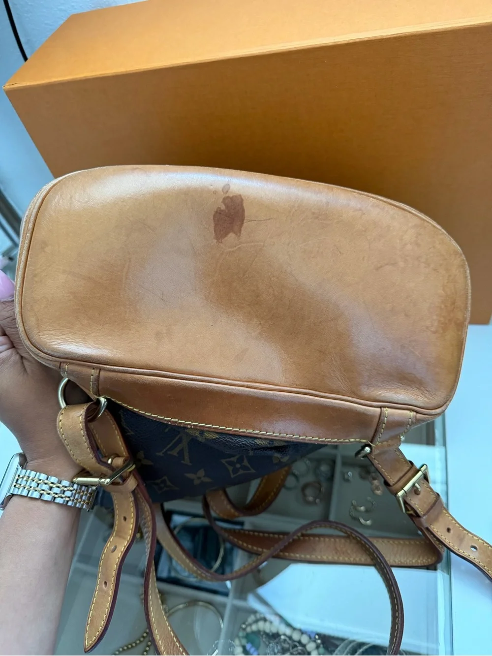 Louis Vuitton Monogram Canvas Drawstring Backpack with Tan Trim
